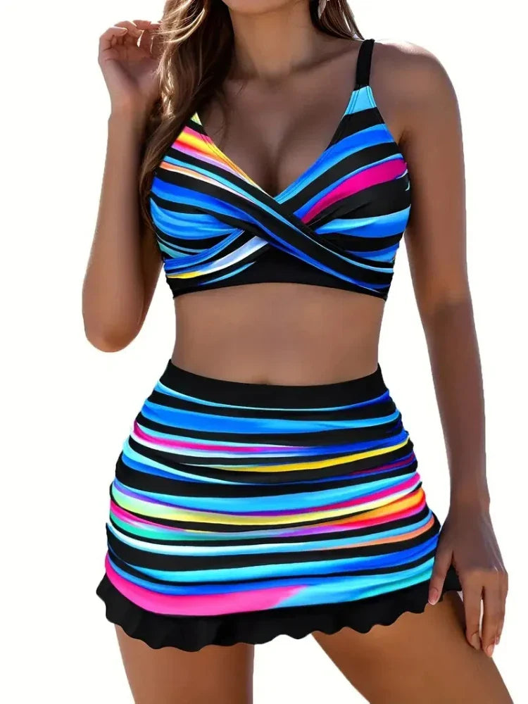 Striped Printed Bikini Set Trendy Two-Piece Swimwear Swimming Lingerie Suit