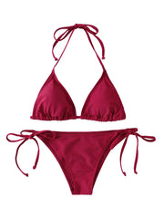 Thong Bikini Set Side Lace-up Swimsuit Bandage Neck Tie Swimwear Adjustable Style Bikini Underwear