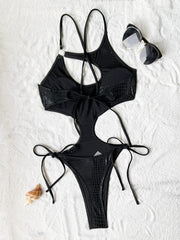 black snake print metallic swimsuit one piece irregular hollow backless Bikini bathing suit outfit