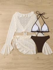 micro mini halter bikini Sets 4 pieces with ruffles perspective cover tops and swimsuit bathing suit