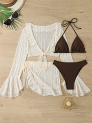 micro mini halter bikini Sets 4 pieces with ruffles perspective cover tops and swimsuit bathing suit