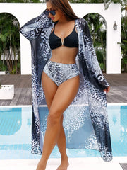 Stretch Sun Protection Swimwear 3 Piece Set with Long Sleeve Rash Guard & Bikini Coverup