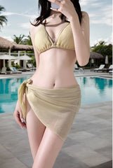 Bikinis Lace Up Solid Bikini Sets Three Piece Swimming Suitwear With Split Bodycon