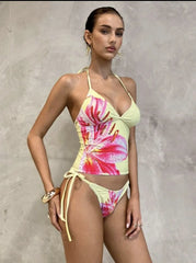 Floral Bikini Sets Printed Swimsuit with Adjustable Ties Triangle Top Two Piece Matching Setss