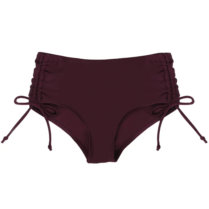 High-Waisted Thong Swimsuit of Bottom Swimming Bikini Bottom Solid-Color Lady's Side Drawstring Swimsuit