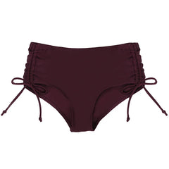 High-Waisted Thong Swimsuit of Bottom Swimming Bikini Bottom Solid-Color Lady's Side Drawstring Swimsuit