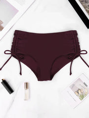 High-Waisted Thong Swimsuit of Bottom Swimming Bikini Bottom Solid-Color Lady's Side Drawstring Swimsuit