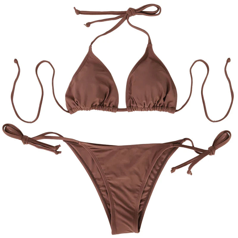 Thong Bikini Two-Piece Set Popular Style Lace-up Lady's Swimwear Micro Thongs Bikini Swimsuit