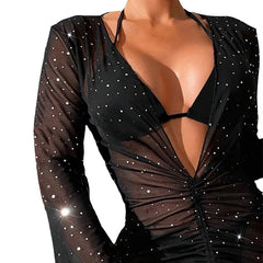 3-Piece Bikini Set Solid Color Two-Piece Swimsuit with Cover-Up Trendywear Solid Black