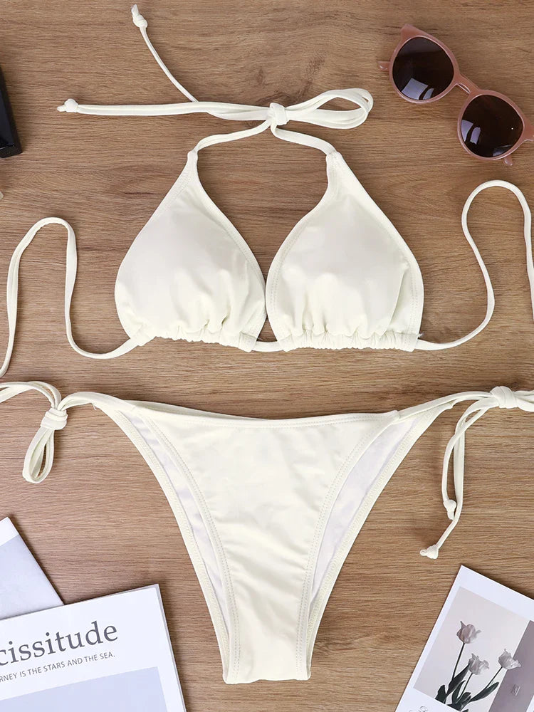 Split Swimsuit Two Piece Set Classic Style Style Strap Strap Bareneck Bareback Bikini Swimsuit