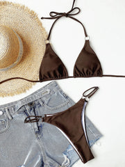 solid halter Bikinis Sets two pieces swimsuit Wine red and Brown Swimwear micro bikini Biquini conjunto de bikini