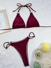 solid halter Bikinis Sets two pieces swimsuit Wine red and Brown Swimwear micro bikini Biquini conjunto de bikini