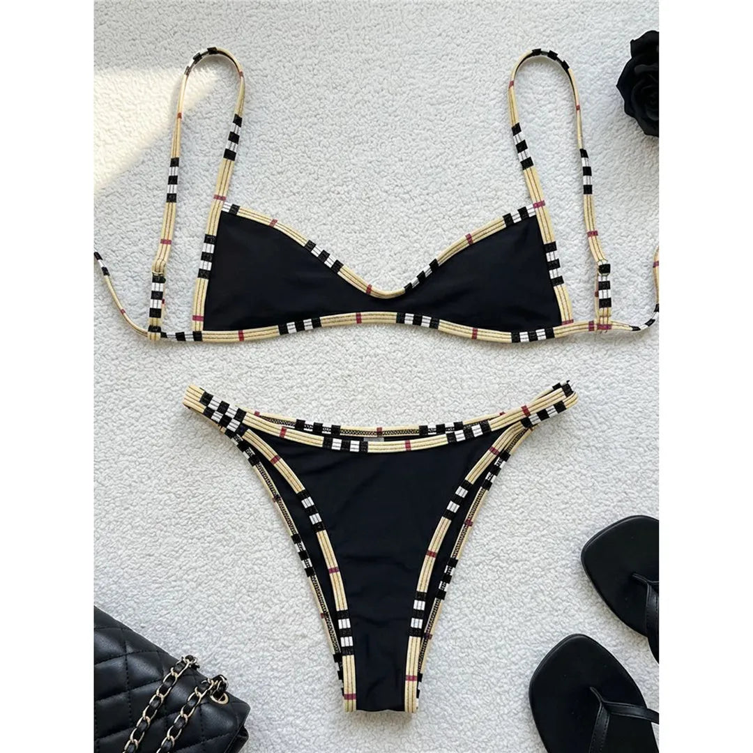 XS - L Plaid Printed Bikini Polka Dot Two-pieces Bikini Set