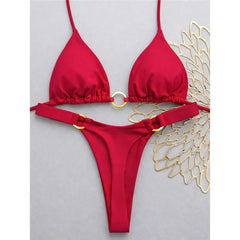 XS - L Halter Metal Ring Mini Thong Bikini Two-pieces Bikini Set