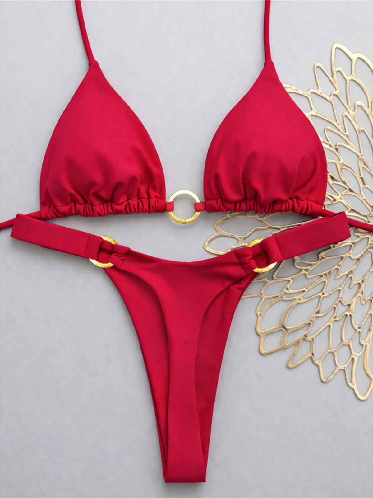 XS - L Halter Metal Ring Mini Thong Bikini Two-pieces Bikini Set
