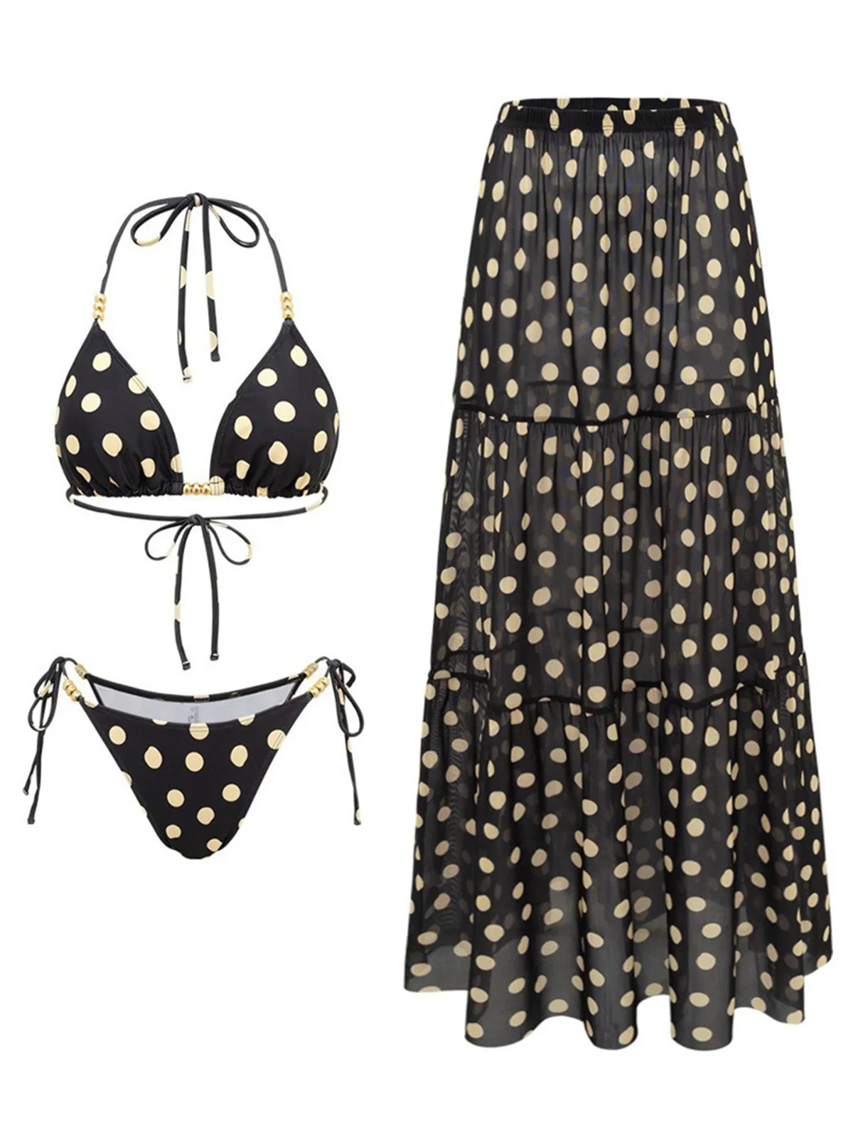 XS - L Polka Dot With Halter Bikini Three-pieces Bikini Set