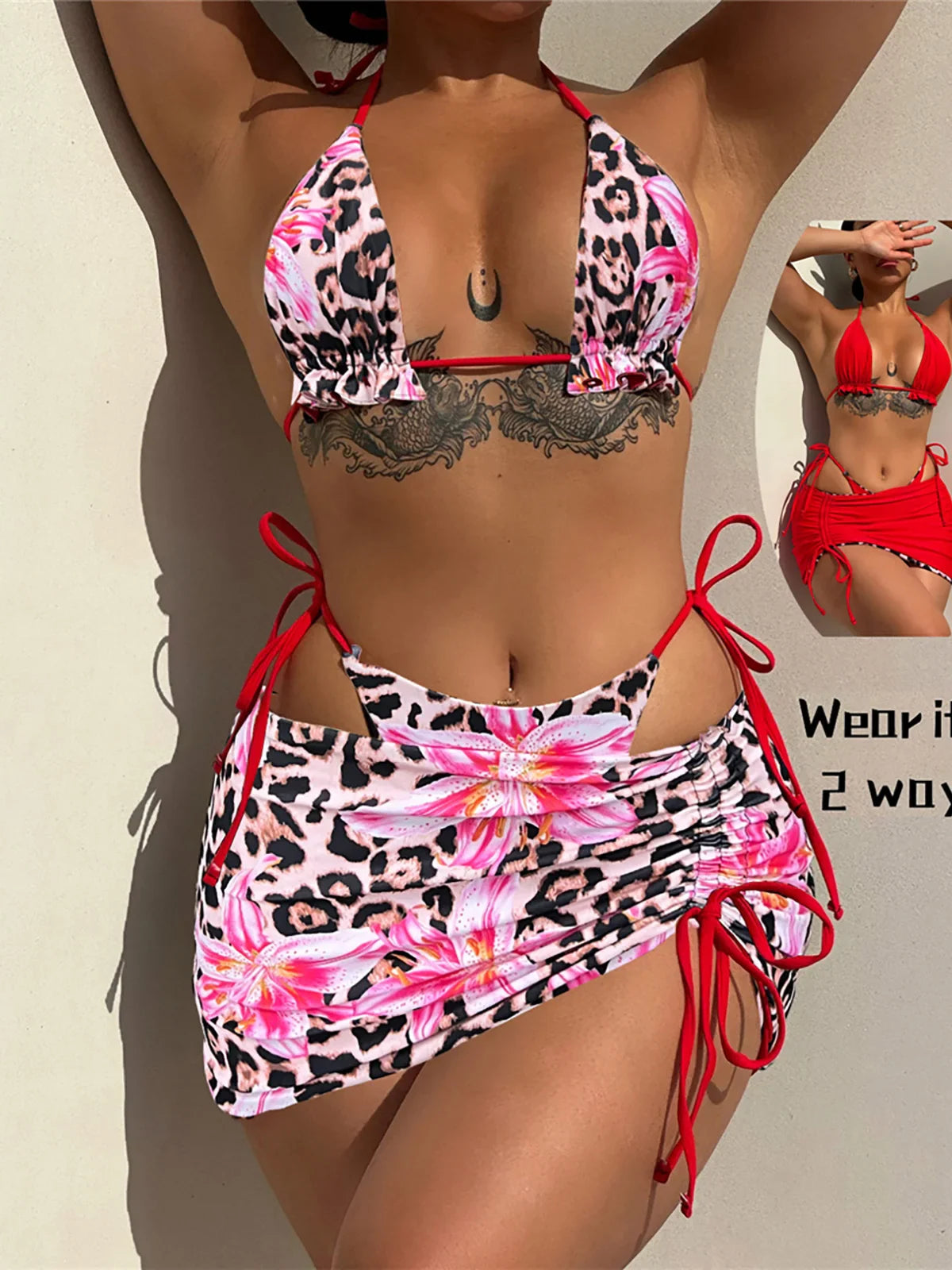 XS - L Two-side Wearable Reverside Bikini Three-pieces Bikini Set