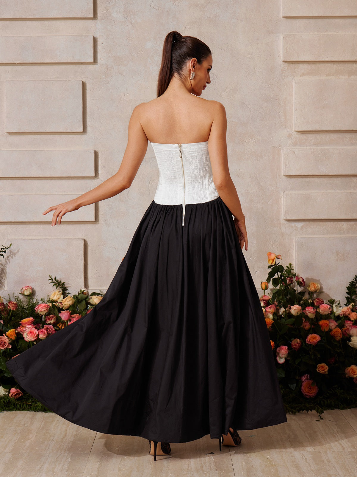 Strapless Ruched Maxi Dress In Black