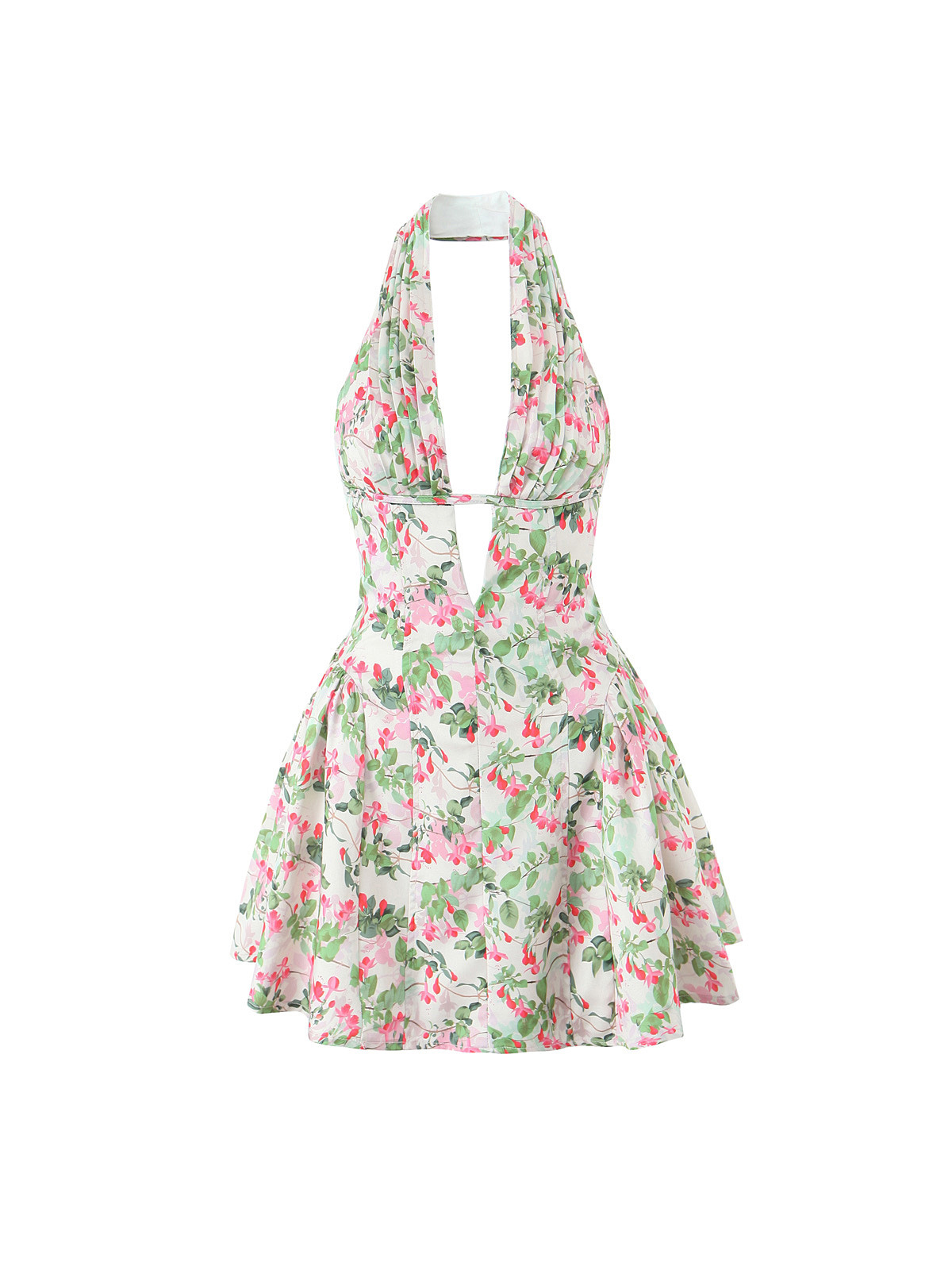 Robe courte fleurie à décolleté plongeant 