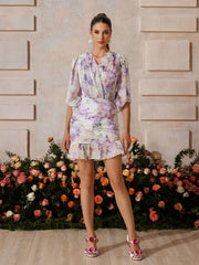 Ensemble jupe fleurie à col en V 