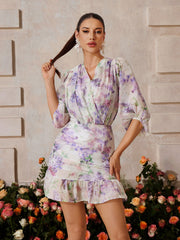 Ensemble jupe fleurie à col en V 