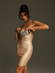 Robe bandage mini imprimée strass 