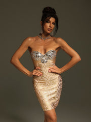 Robe bandage mini imprimée strass 