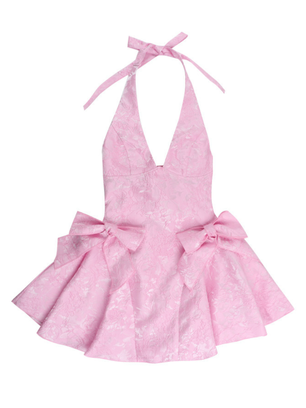 Robe courte jacquard à décolleté plongeant et nœud 