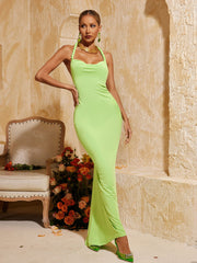 Backless Ruched Maxi Dress In Green