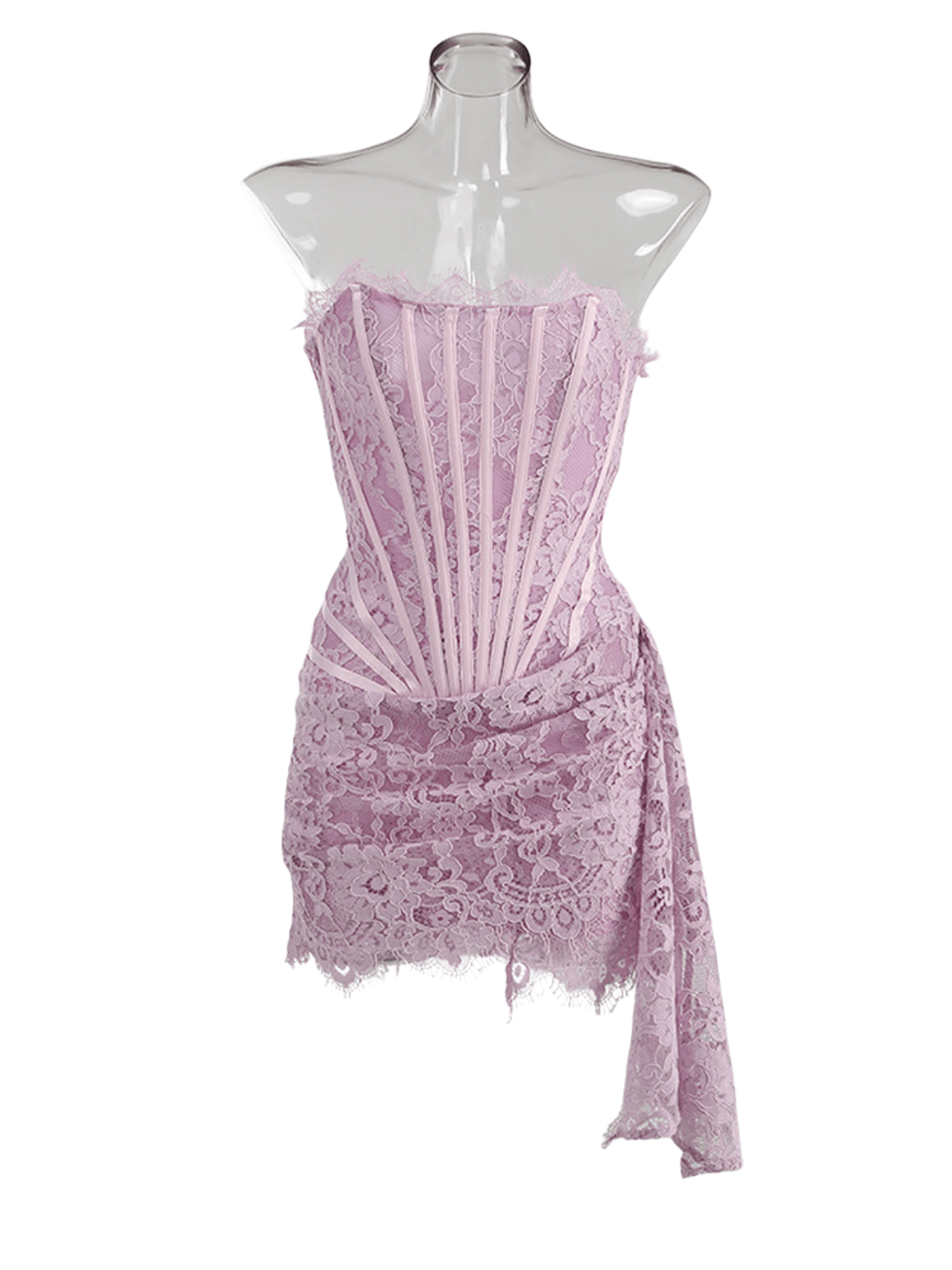 Robe bustier en dentelle rose poudré 