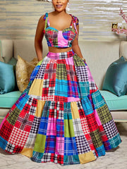 Plaid Color Block Dresses