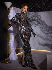 Robe longue maxi en maille acrylique à manches longues 