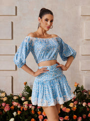 Off Shoulder Printed Skirt Set