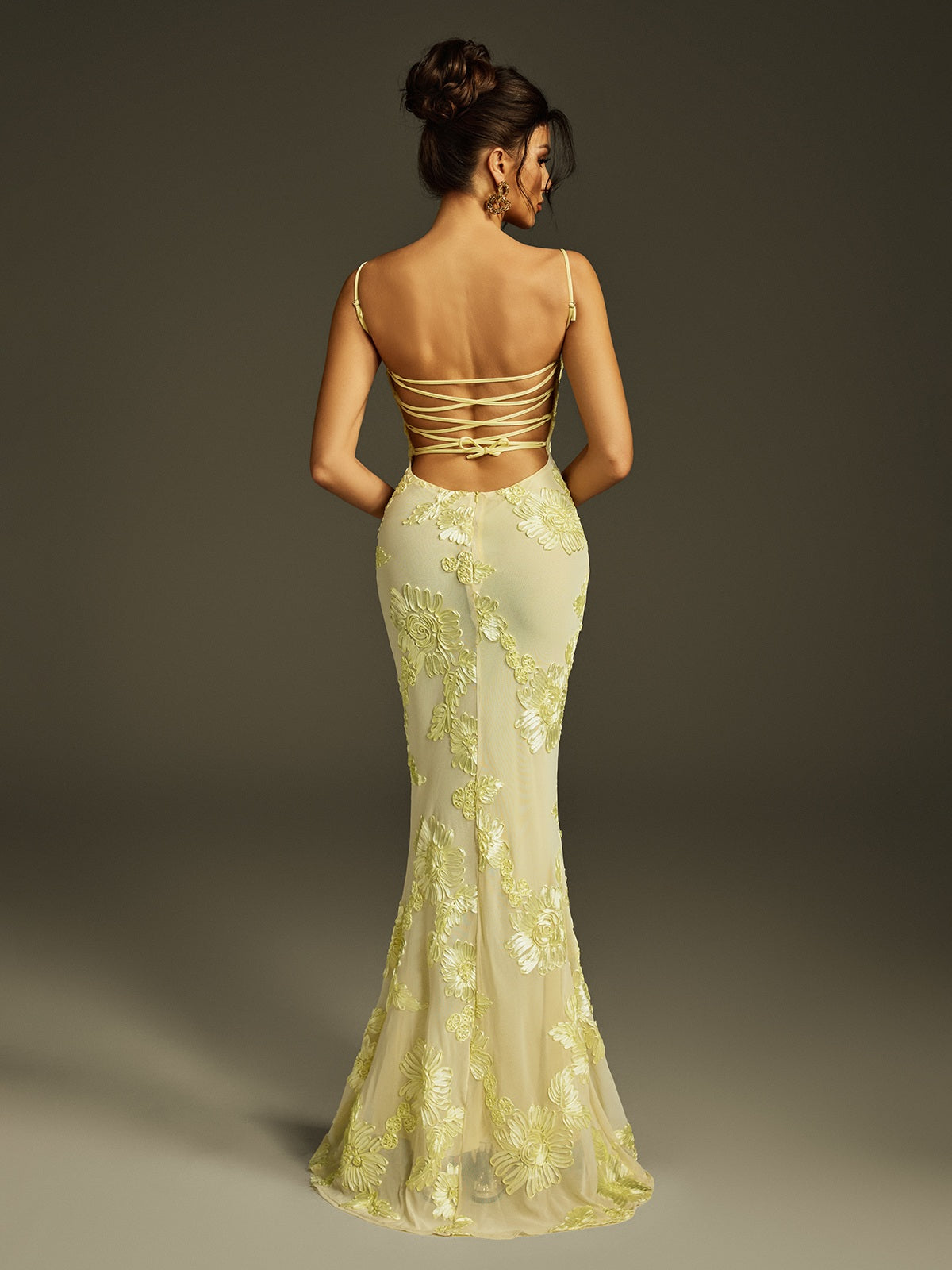 Spaghetti  Embroidered Flower Maxi Dress