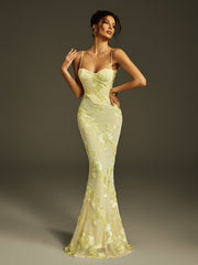 Spaghetti  Embroidered Flower Maxi Dress