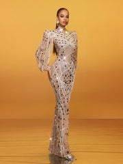 Robe maxi ornée à manches longues 