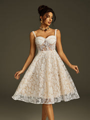 Spaghetti Embroidered Mesh Midi Dress