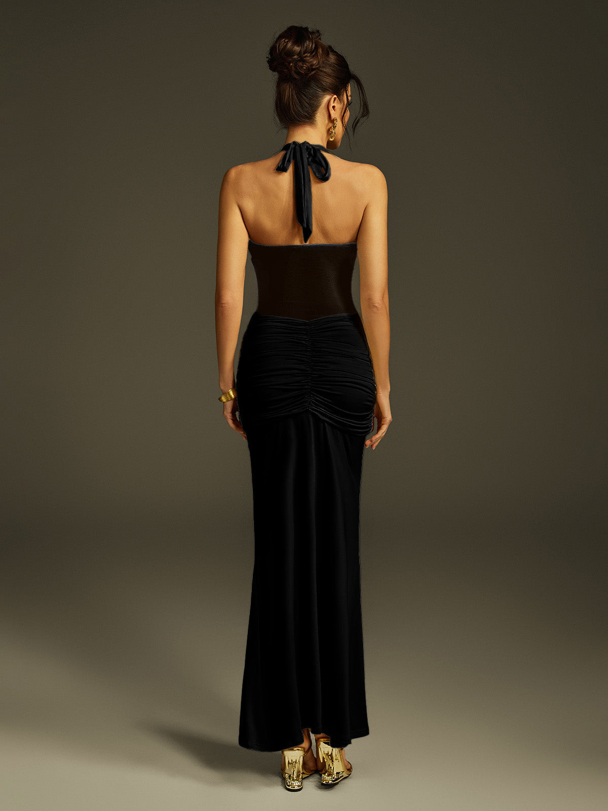 Halterneck Draped Maxi Dress In Black