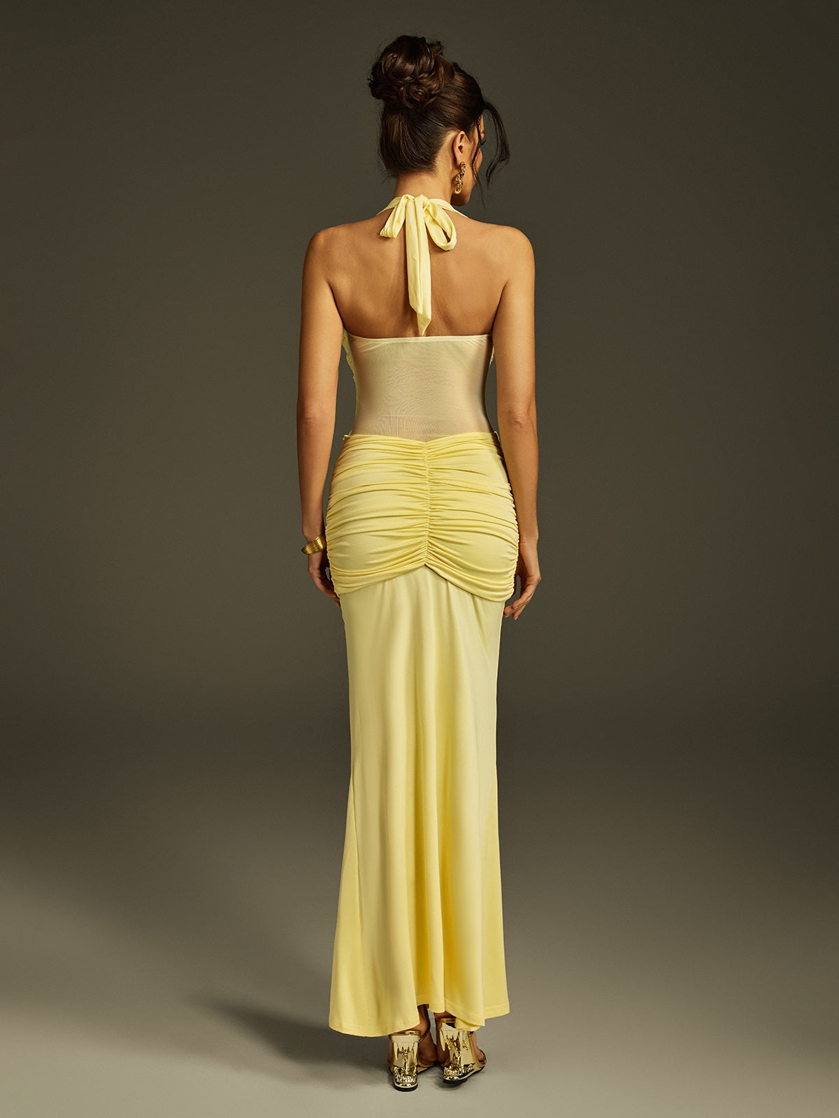 Halterneck Draped Maxi Dress In Butter Yellow