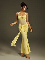 Halterneck Draped Maxi Dress In Butter Yellow