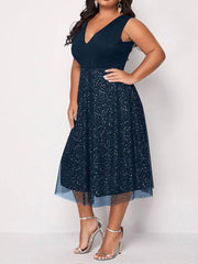 Contrast Mesh Midi Dresses