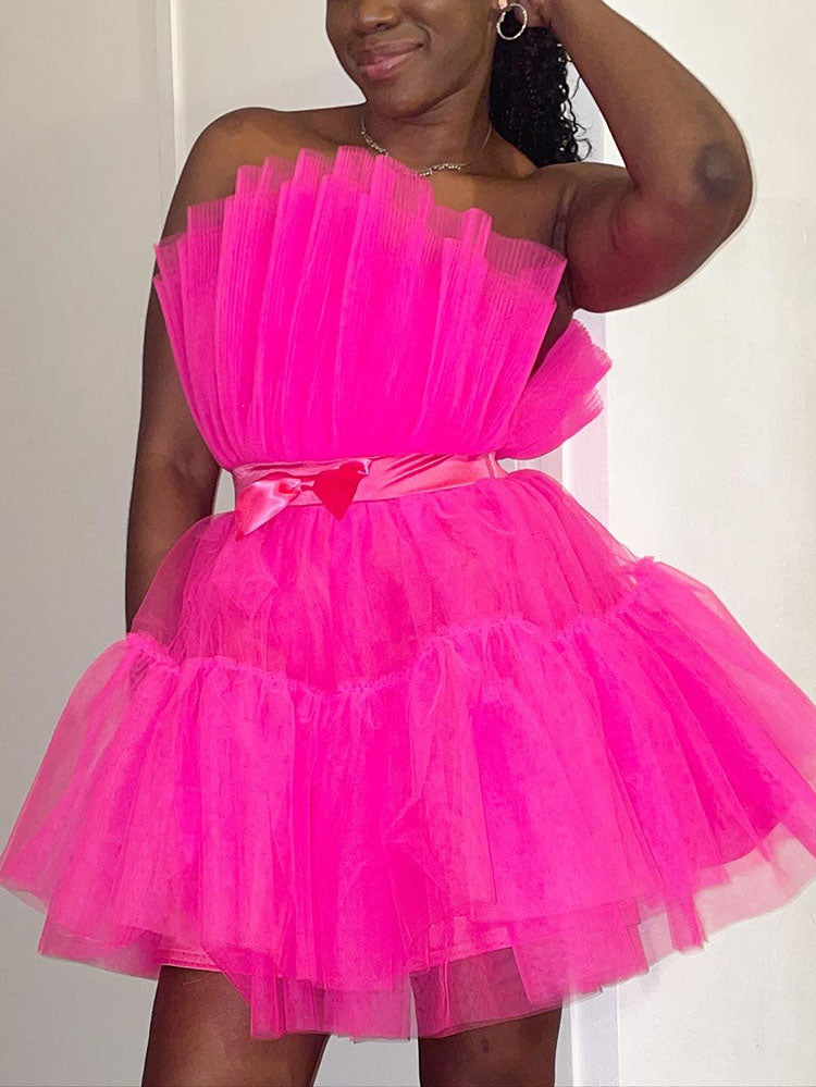 Bow Decor Layered Tulle Cocktail Dresses