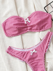 cute bow plaid bandeau bikinis Sets two pieces thong bathing suit wear bikini swimsuits biquini
