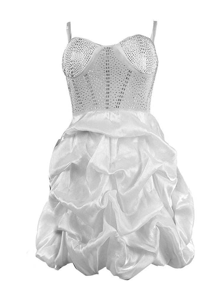 Rhinestone Mesh Ruffle Dresses