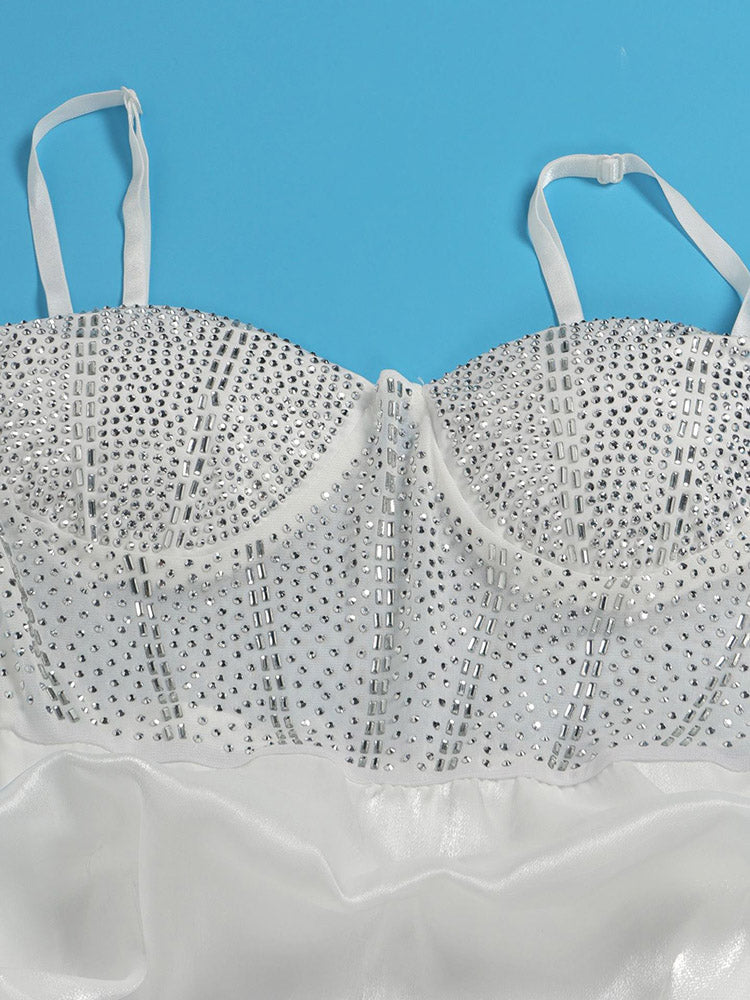Rhinestone Mesh Ruffle Dresses