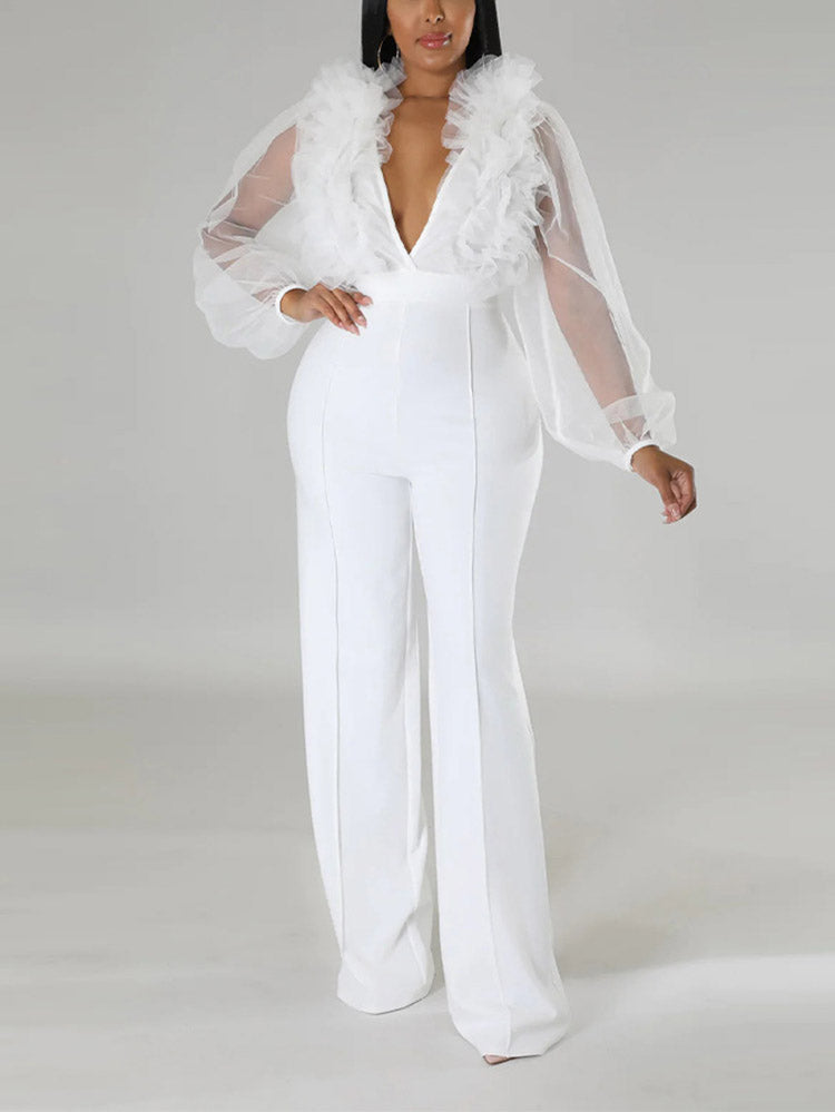 Mesh V Neck Jumpsuits