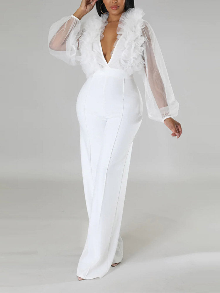 Mesh V Neck Jumpsuits