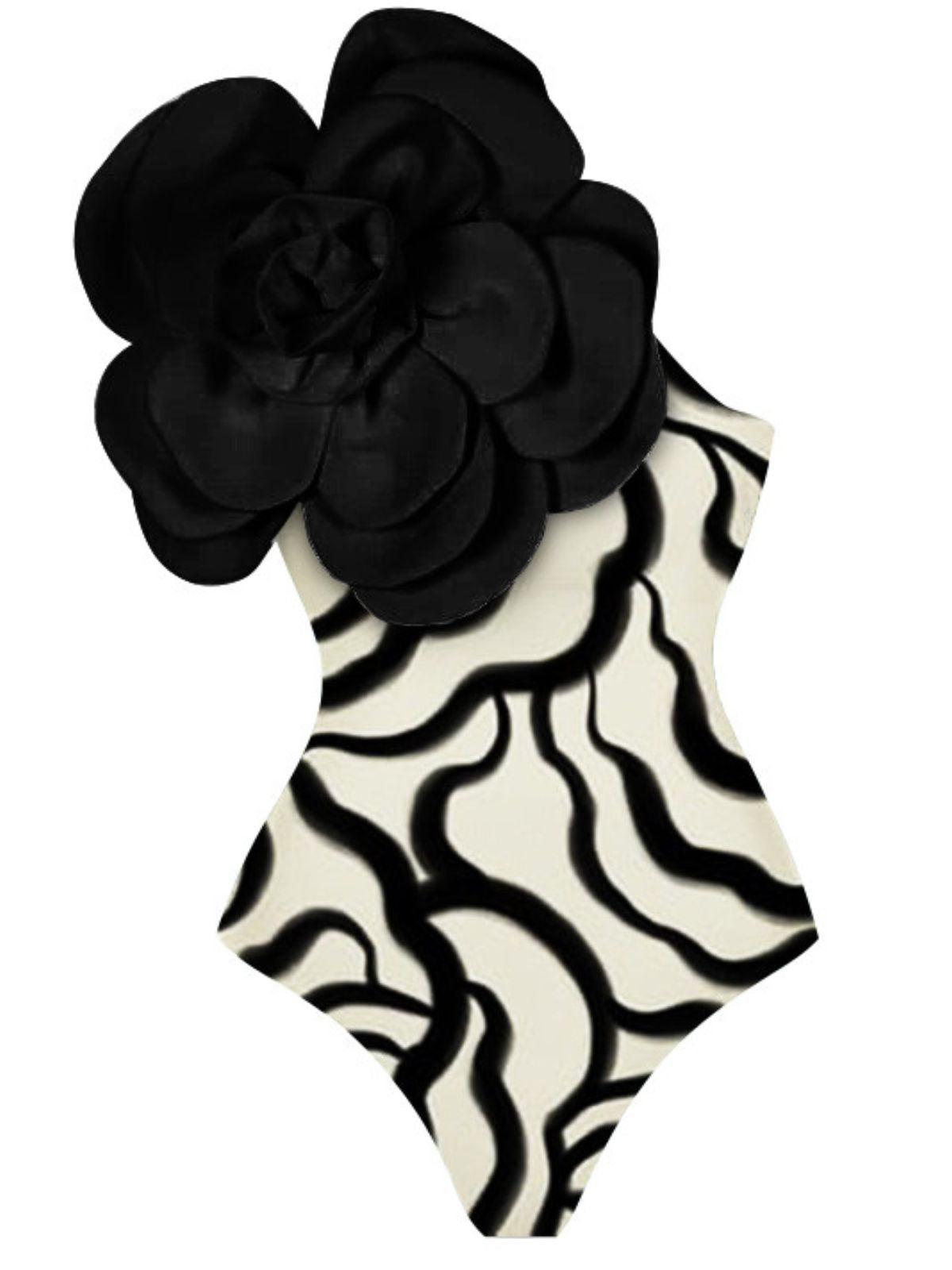 Flower Zebra Printed One Piece Swimsuit