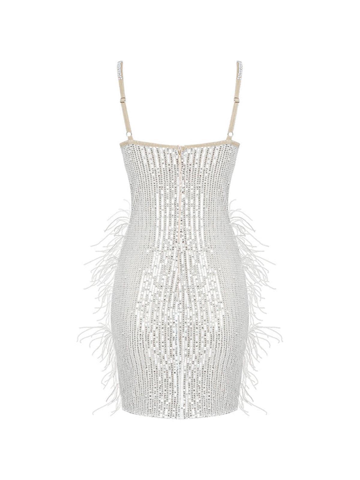 Pearl Sequin Feather Mini Dress