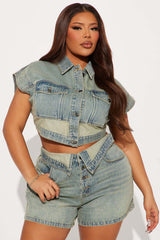Lace-Up Denim Shorts Set